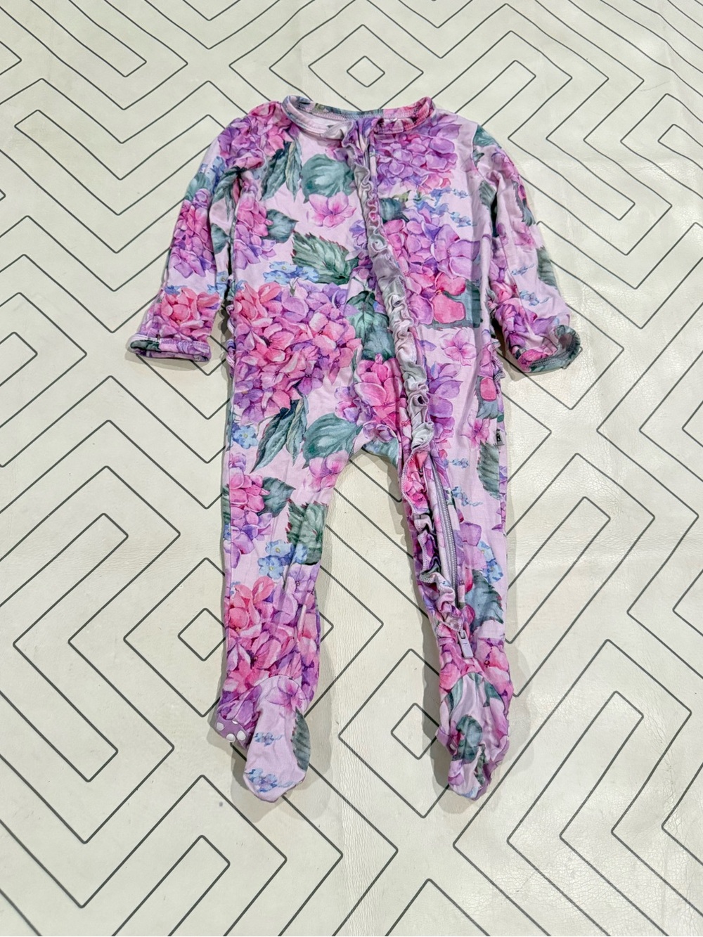 Posh Peanut Hydrangea Floral Ruffle Zip Footie Pajama